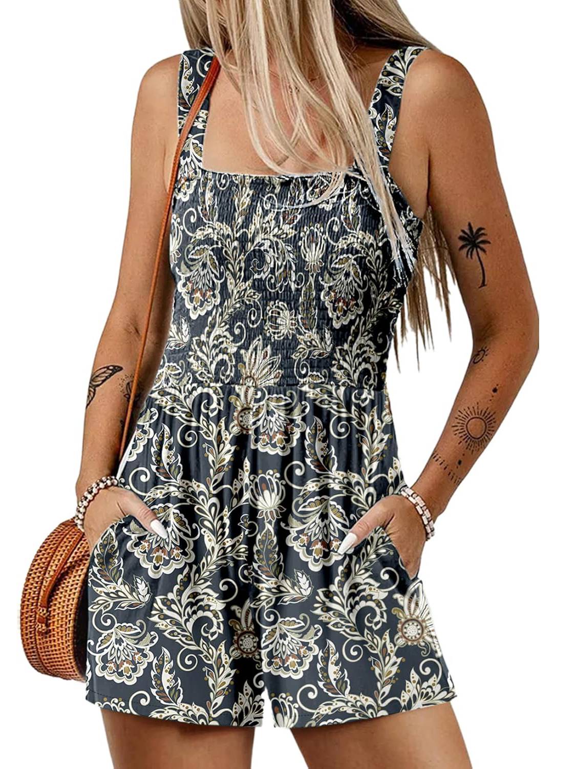 ⏰Heißer Verkauf 50% Rabatt💃Ärmelloser, lockerer, lässiger Sommer-Overall mit Smock-Details💕