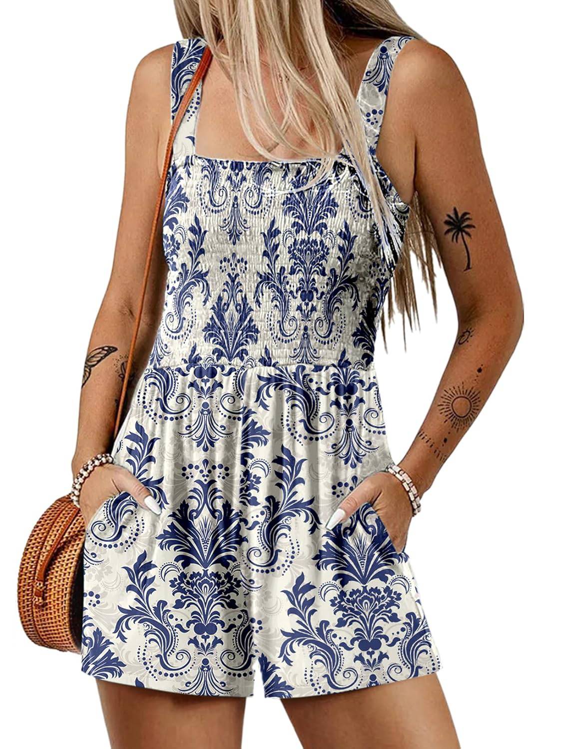 ⏰Heißer Verkauf 50% Rabatt💃Ärmelloser, lockerer, lässiger Sommer-Overall mit Smock-Details💕