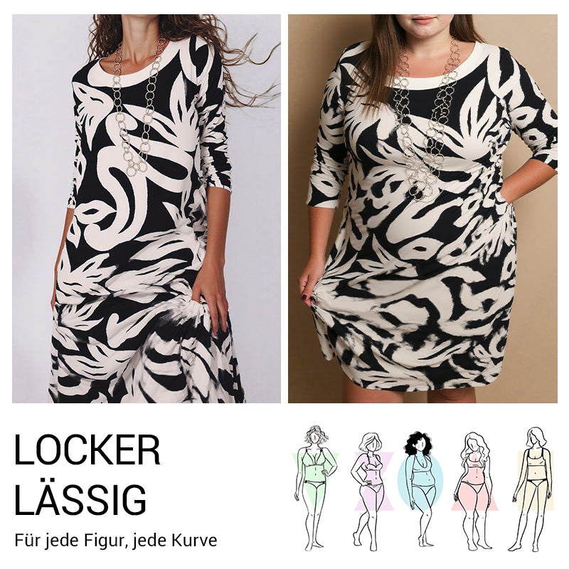💖Elegantes, lockeres Damenkleid mit Rundhalsausschnitt und Aufdruck