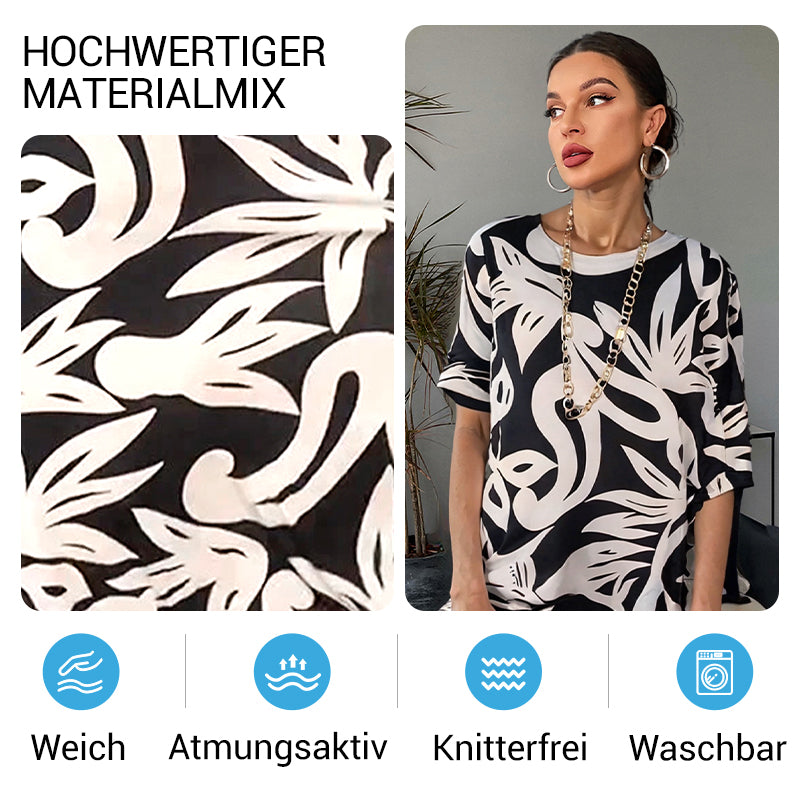 💖Elegantes, lockeres Damenkleid mit Rundhalsausschnitt und Aufdruck