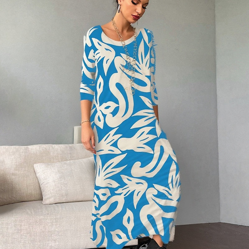 💖Elegantes, lockeres Damenkleid mit Rundhalsausschnitt und Aufdruck
