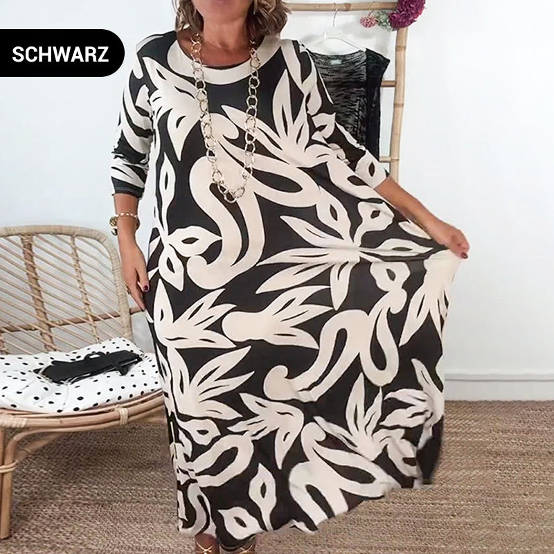 💖Elegantes, lockeres Damenkleid mit Rundhalsausschnitt und Aufdruck