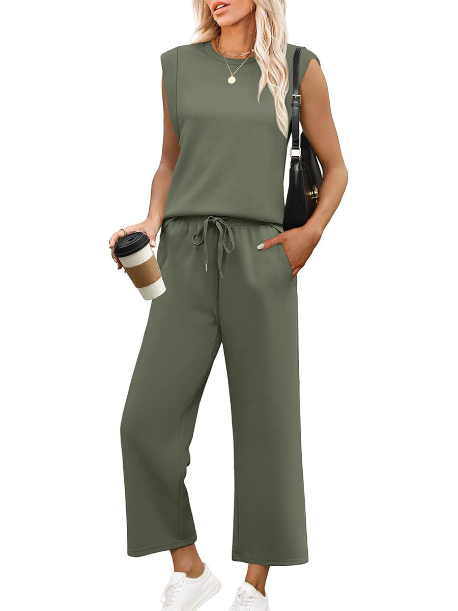 🌺2025 Neu eingetroffen - 50% OFF🌺2025 Neue Frauen Casual Cap Sleeve Top Wide Leg Crop Pants Zweiteilige Sets