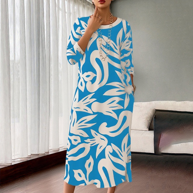 💖Elegantes, lockeres Damenkleid mit Rundhalsausschnitt und Aufdruck