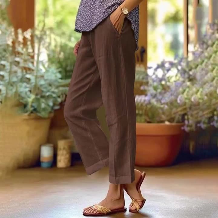 ⏳Zeitlich begrenzter Rabatt💥Cotton and linen loose elastic waist pocketed casual pants👖
