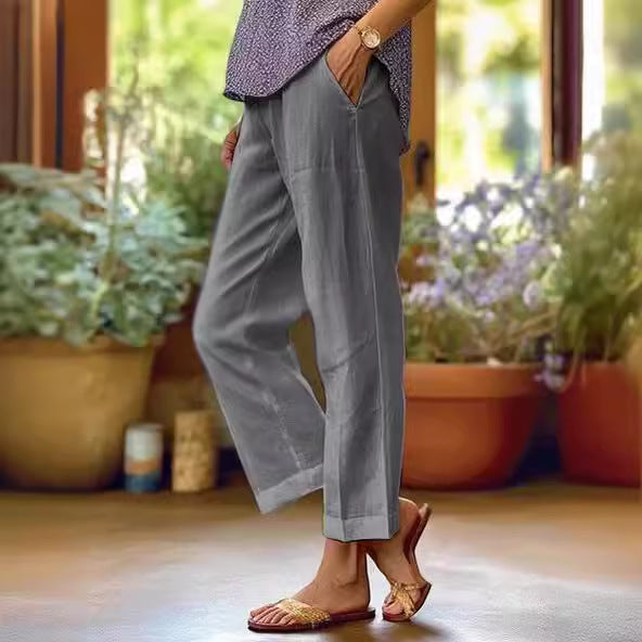 ⏳Zeitlich begrenzter Rabatt💥Cotton and linen loose elastic waist pocketed casual pants👖