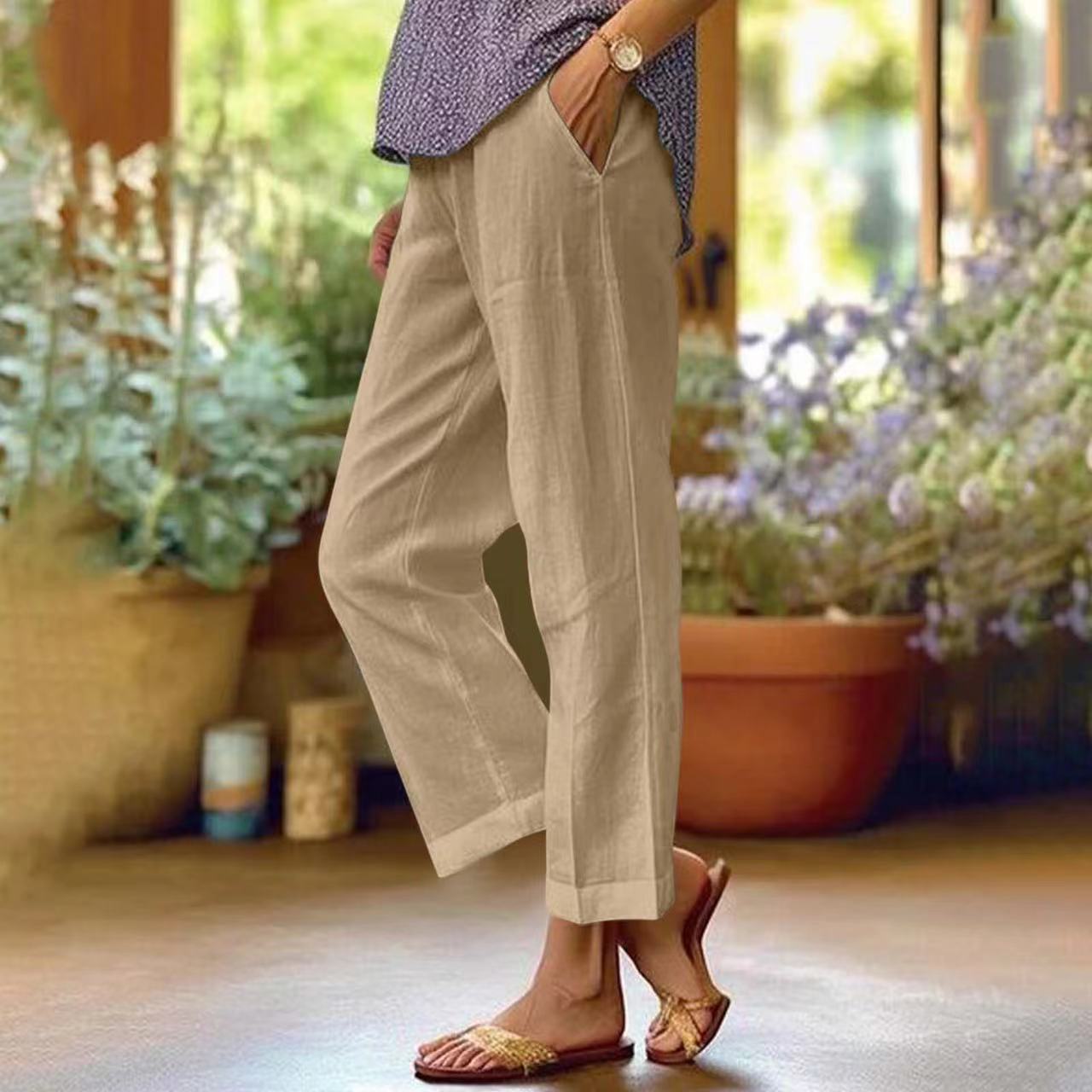 ⏳Zeitlich begrenzter Rabatt💥Cotton and linen loose elastic waist pocketed casual pants👖