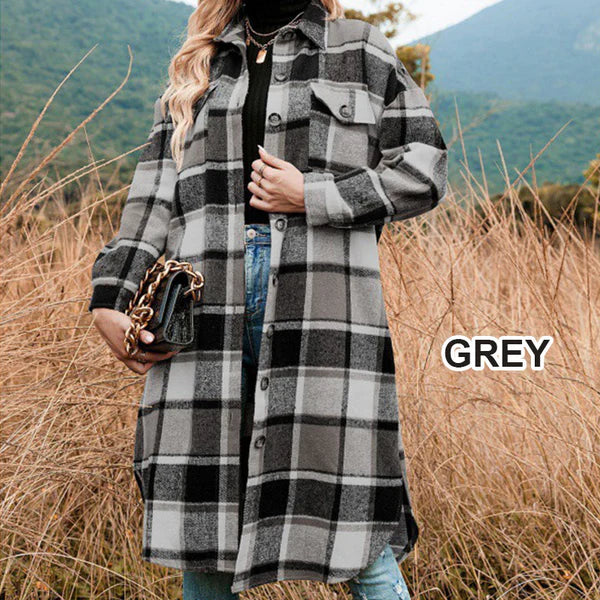 🔥Free shipping🔥Women's Plaid Print Long Sleeve Warm Tweed Coat