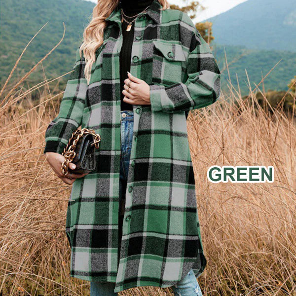 🔥Free shipping🔥Women's Plaid Print Long Sleeve Warm Tweed Coat
