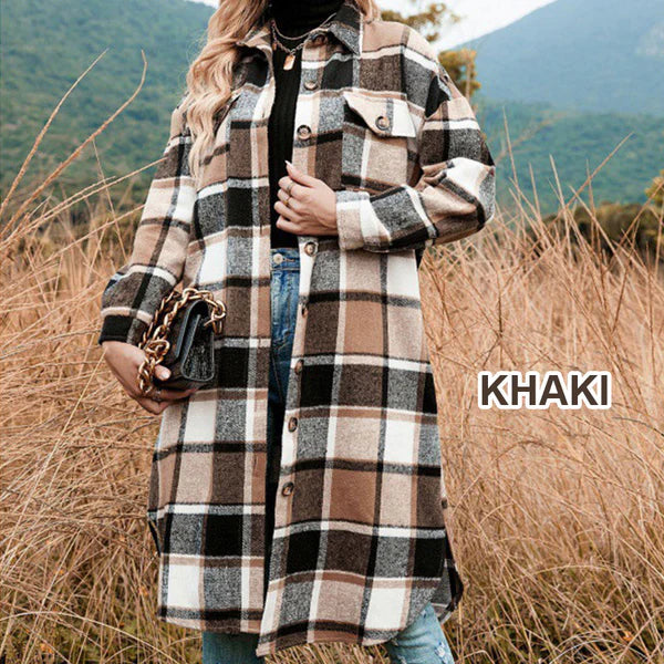 🔥Free shipping🔥Women's Plaid Print Long Sleeve Warm Tweed Coat