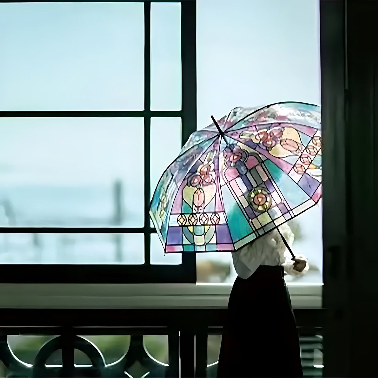 🔥Heißer Verkauf 49% RABATT💦 -Automatischer Regenschirm aus Buntglas im Vintage-Stil