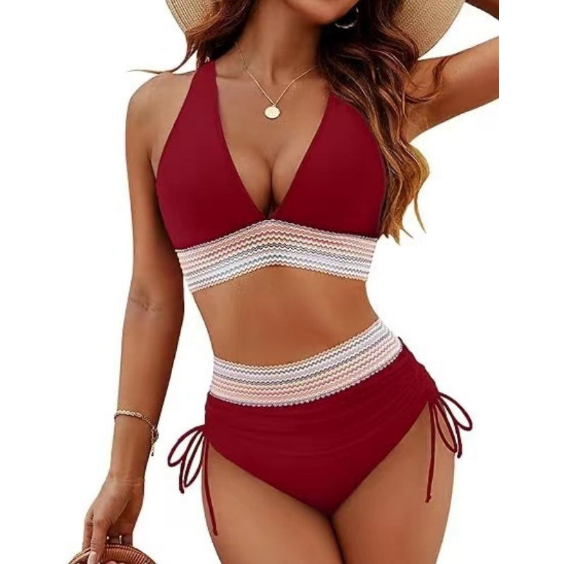 🩷historischer Tiefstpreis🩷Patchwork-Bikini mit V-Ausschnitt, 2-teiliges Set👙