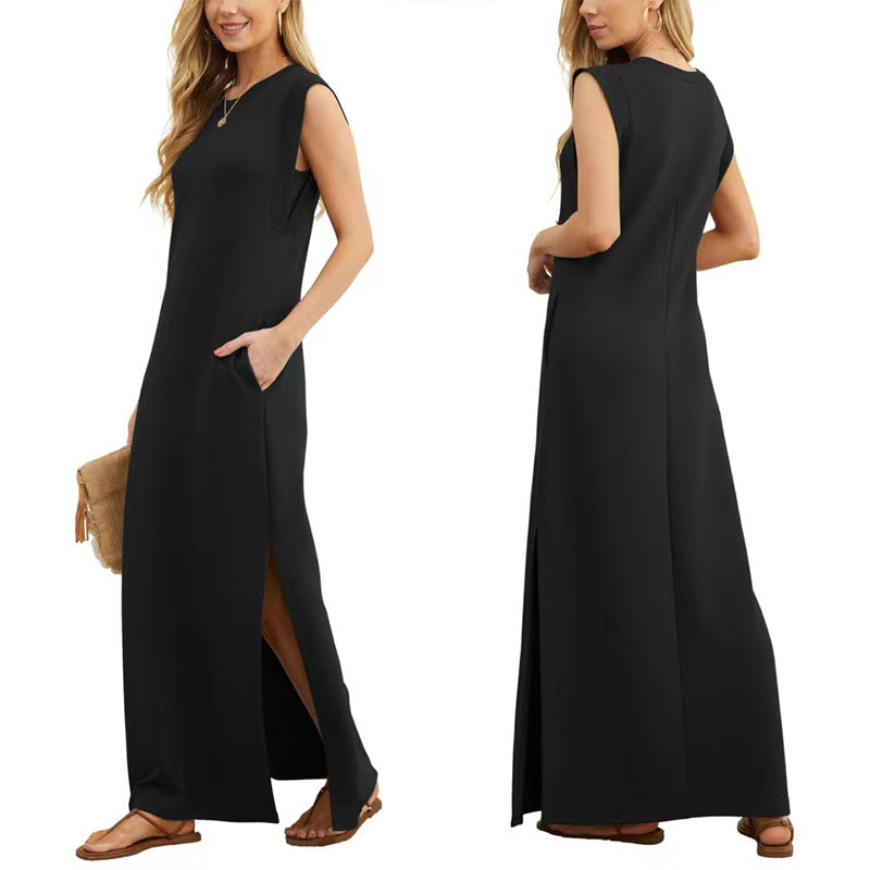 ⏳Begrenzte Zeit 50% Rabatt💥Damen Lockeres, Geteiltes, Faltenfreies Langarmkleid