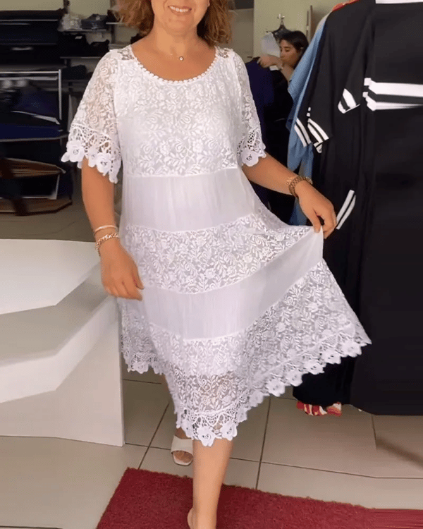🔥Limited time 50% off🔥Solid Color Short Sleeve Lace Dress