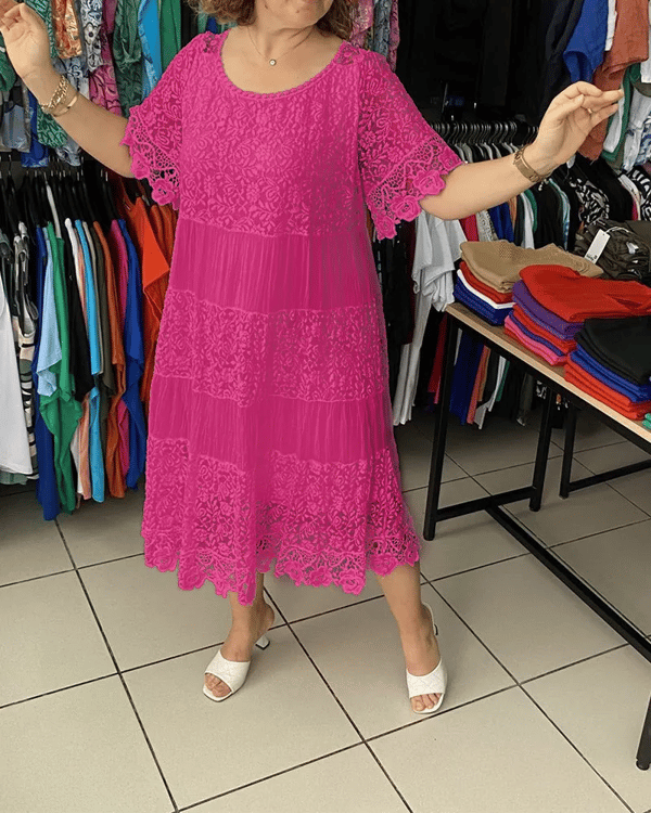 🔥Limited time 50% off🔥Solid Color Short Sleeve Lace Dress