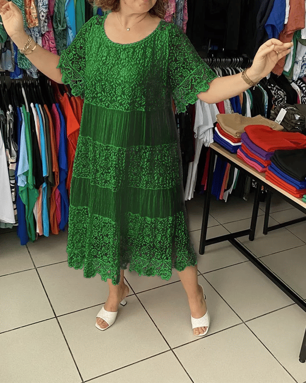 🔥Limited time 50% off🔥Solid Color Short Sleeve Lace Dress
