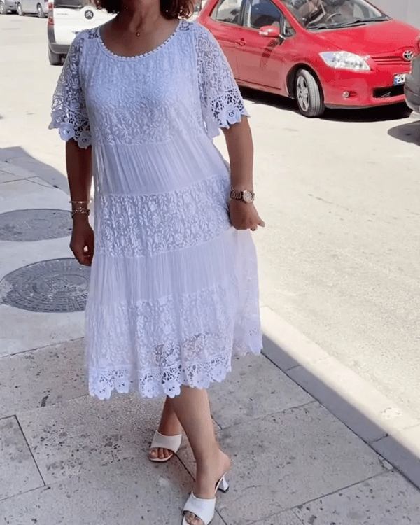 🔥Limited time 50% off🔥Solid Color Short Sleeve Lace Dress
