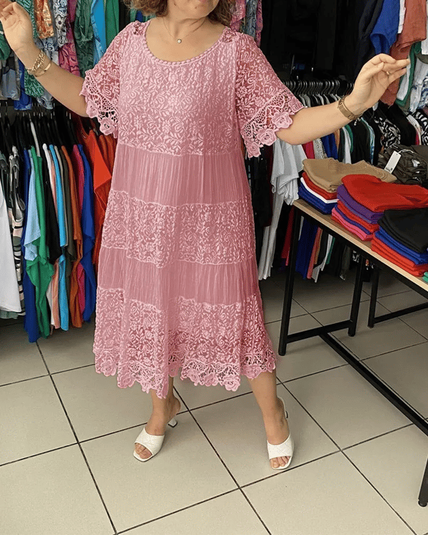🔥Limited time 50% off🔥Solid Color Short Sleeve Lace Dress