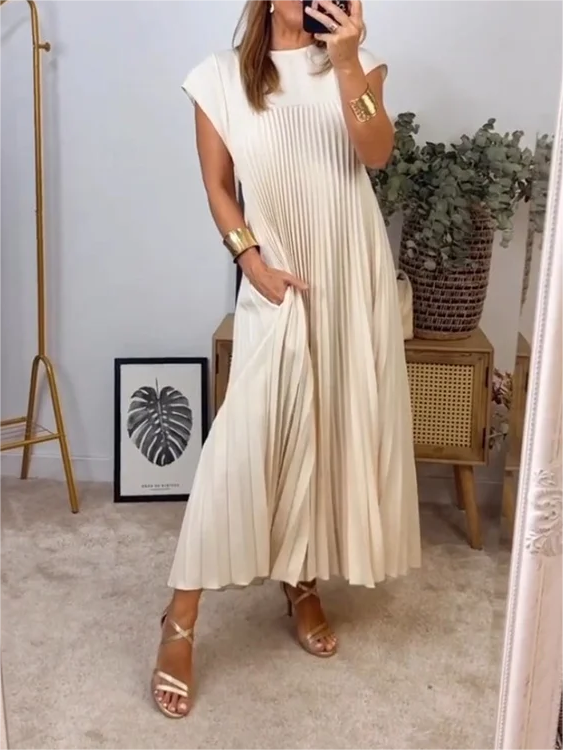 Sleeveless Pleated Simple Solid Color Dress