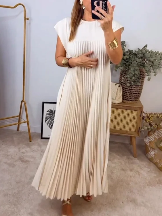 Sleeveless Pleated Simple Solid Color Dress