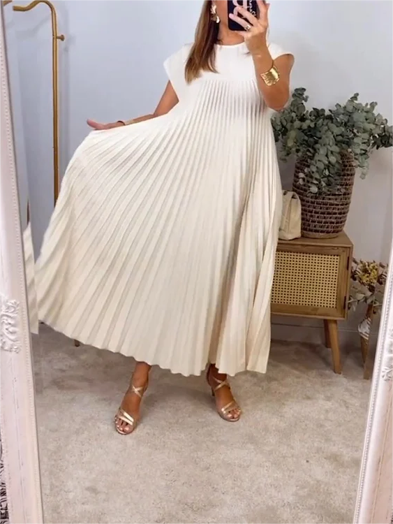 Sleeveless Pleated Simple Solid Color Dress