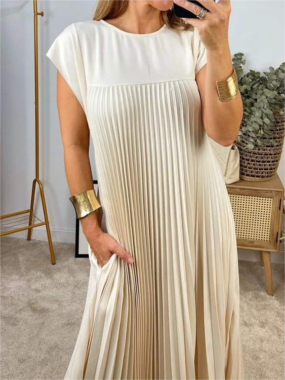Sleeveless Pleated Simple Solid Color Dress