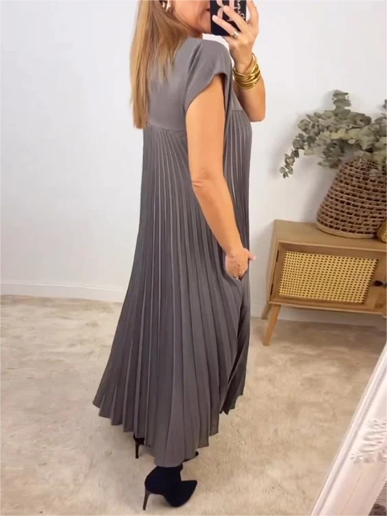 Sleeveless Pleated Simple Solid Color Dress