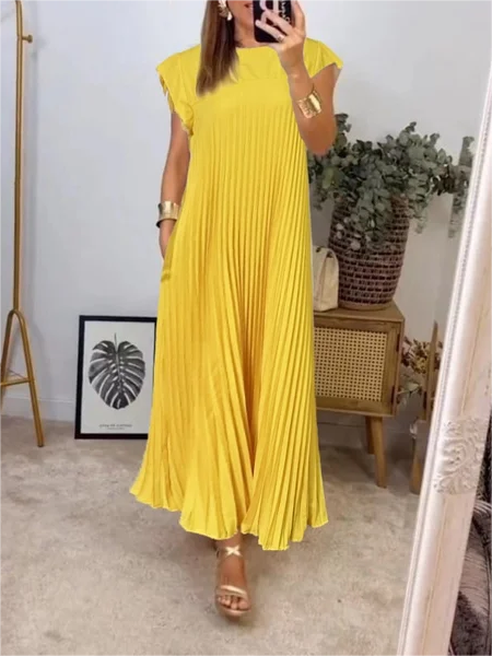 Sleeveless Pleated Simple Solid Color Dress
