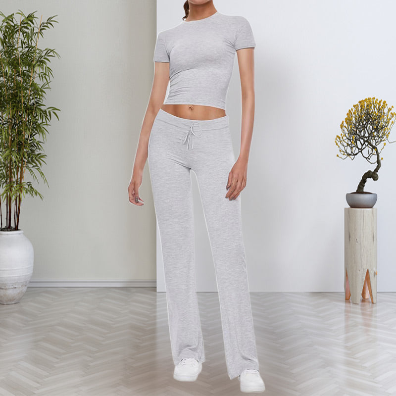 🍁New for autumn✨ Casual Solid Color T-Shirt & Straight Leg Pants Set
