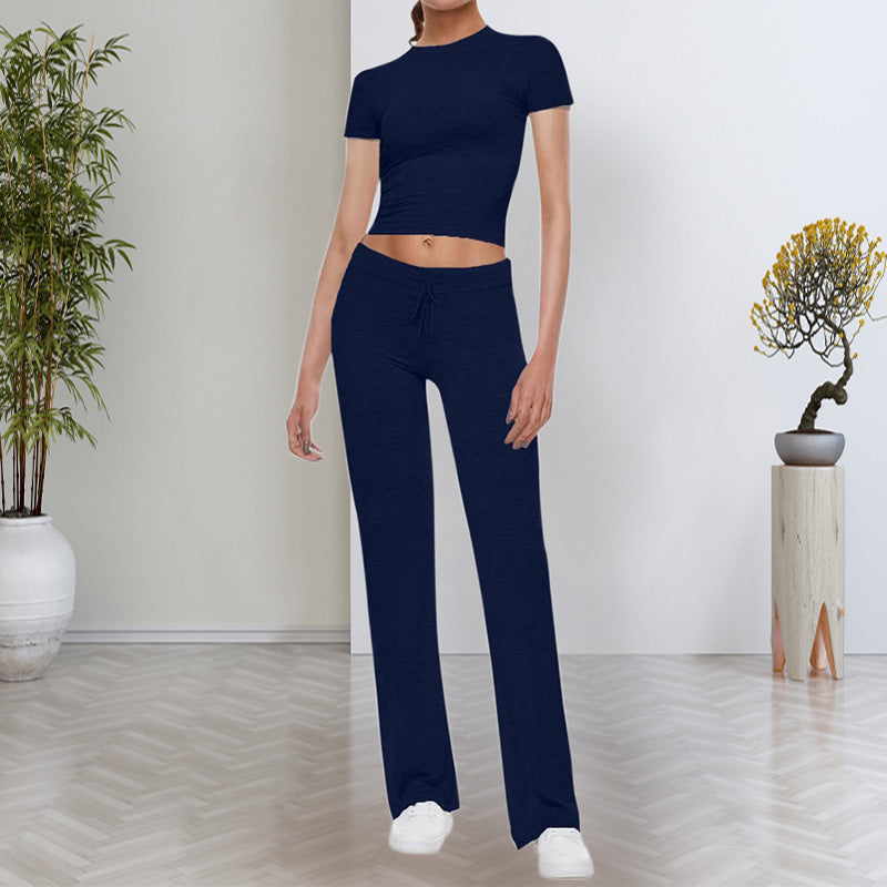 🍁New for autumn✨ Casual Solid Color T-Shirt & Straight Leg Pants Set