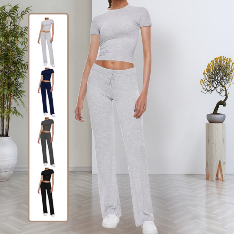 🍁New for autumn✨ Casual Solid Color T-Shirt & Straight Leg Pants Set