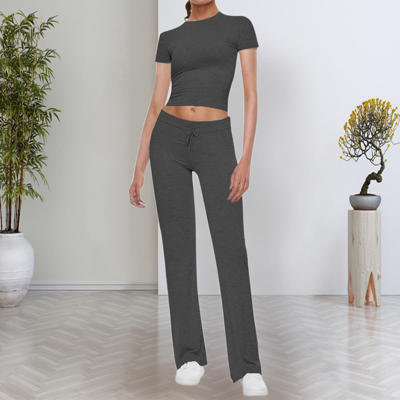 🍁New for autumn✨ Casual Solid Color T-Shirt & Straight Leg Pants Set