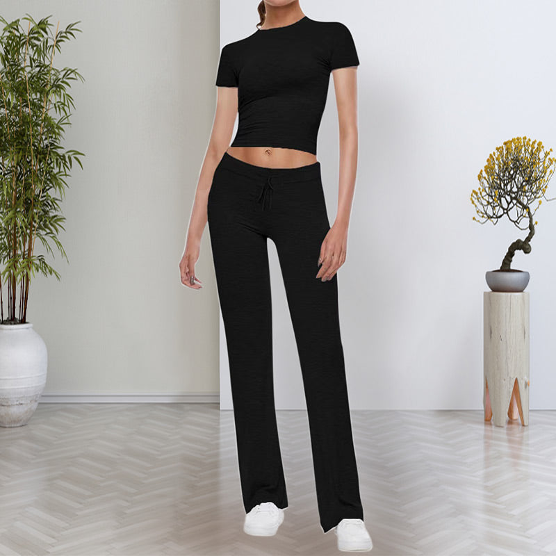 🍁New for autumn✨ Casual Solid Color T-Shirt & Straight Leg Pants Set