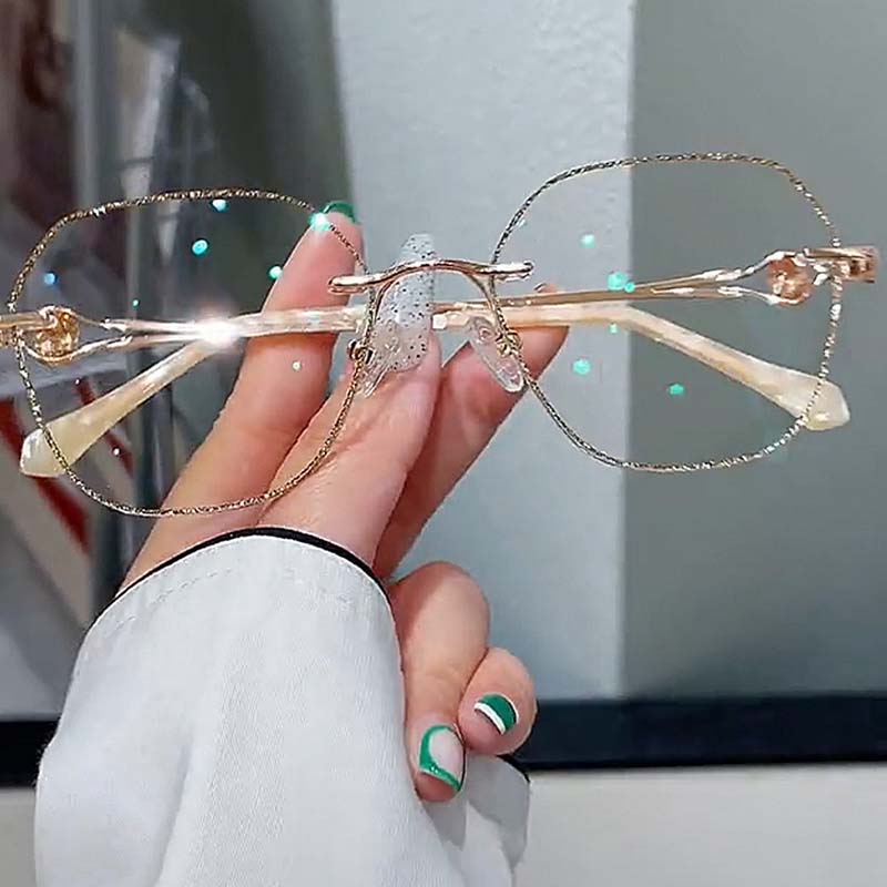 🌸Herbstschlussverkauf💕Randlose Brille mit Blaulichtschutz und synthetischen Diamanten für Damen