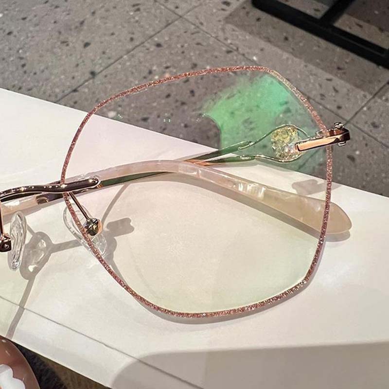 🌸Herbstschlussverkauf💕Randlose Brille mit Blaulichtschutz und synthetischen Diamanten für Damen