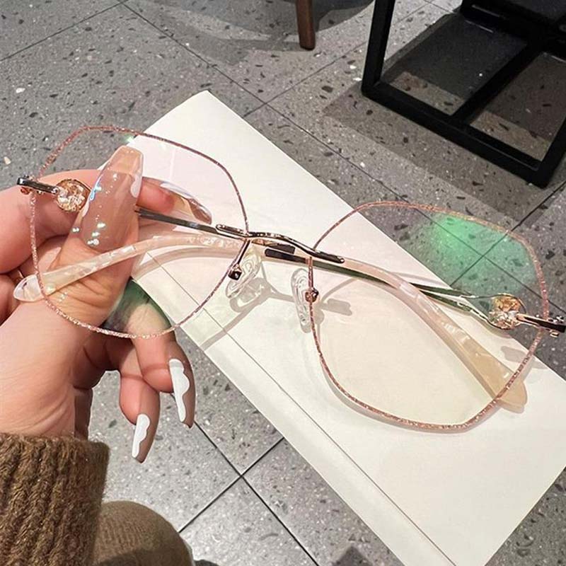 🌸Herbstschlussverkauf💕Randlose Brille mit Blaulichtschutz und synthetischen Diamanten für Damen