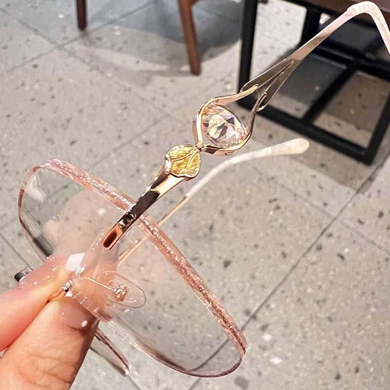 🌸Herbstschlussverkauf💕Randlose Brille mit Blaulichtschutz und synthetischen Diamanten für Damen