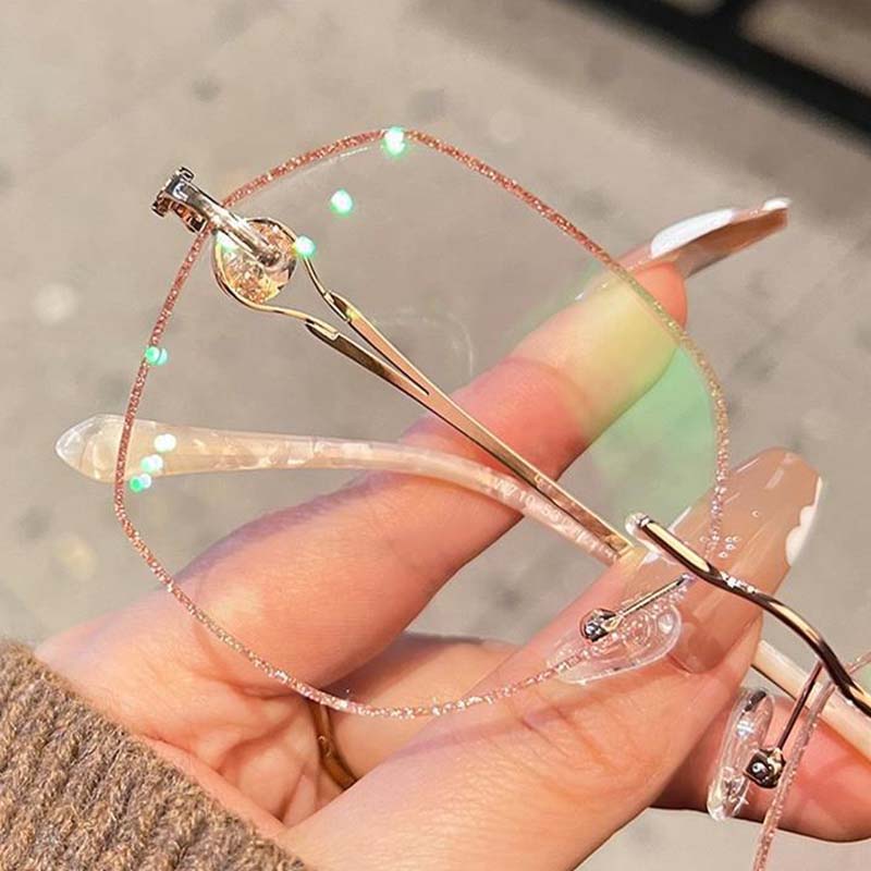 🌸Herbstschlussverkauf💕Randlose Brille mit Blaulichtschutz und synthetischen Diamanten für Damen