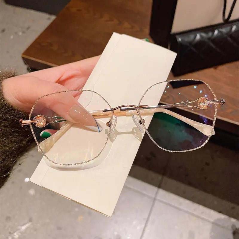 🌸Herbstschlussverkauf💕Randlose Brille mit Blaulichtschutz und synthetischen Diamanten für Damen