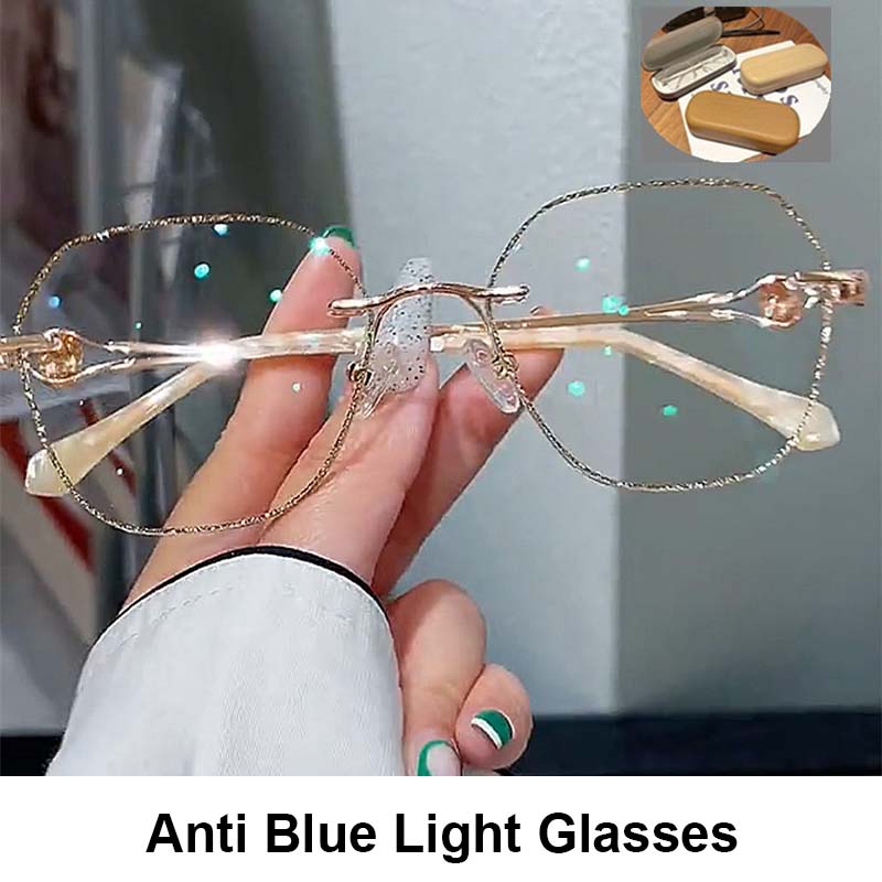 🌸Herbstschlussverkauf💕Randlose Brille mit Blaulichtschutz und synthetischen Diamanten für Damen