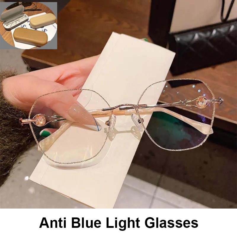 🌸Herbstschlussverkauf💕Randlose Brille mit Blaulichtschutz und synthetischen Diamanten für Damen