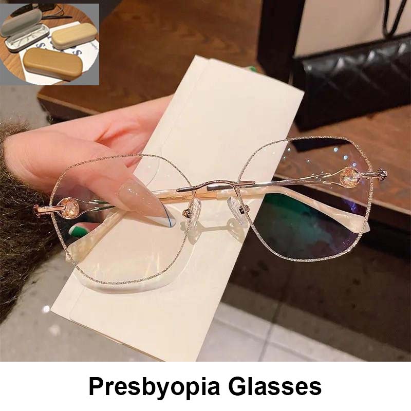 🌸Herbstschlussverkauf💕Randlose Brille mit Blaulichtschutz und synthetischen Diamanten für Damen
