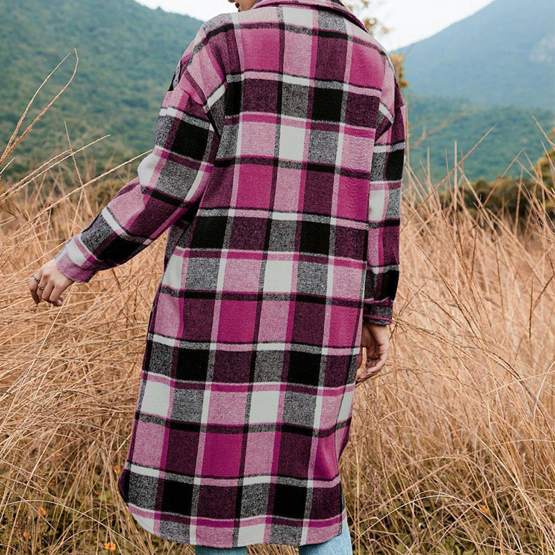 🔥Free shipping🔥Women's Plaid Print Long Sleeve Warm Tweed Coat
