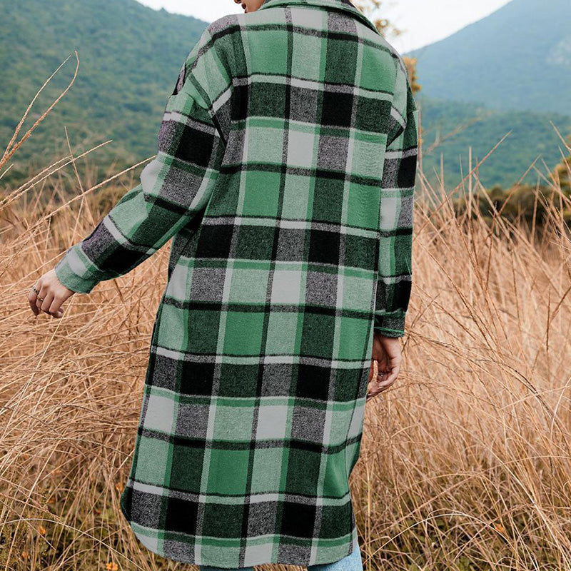 🔥Free shipping🔥Women's Plaid Print Long Sleeve Warm Tweed Coat