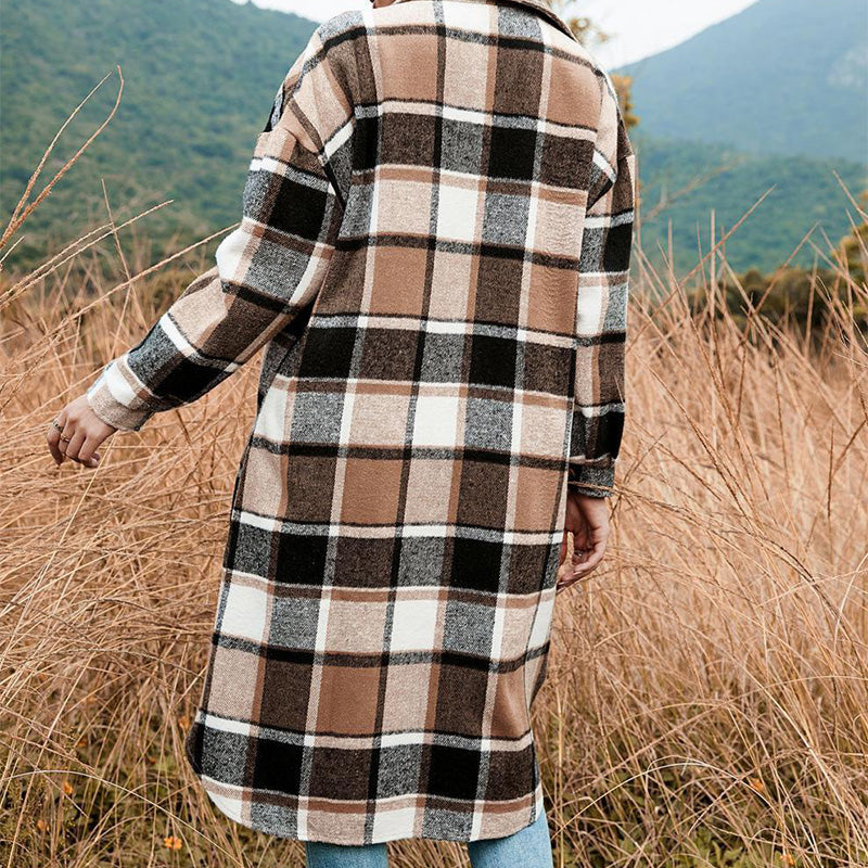 🔥Free shipping🔥Women's Plaid Print Long Sleeve Warm Tweed Coat