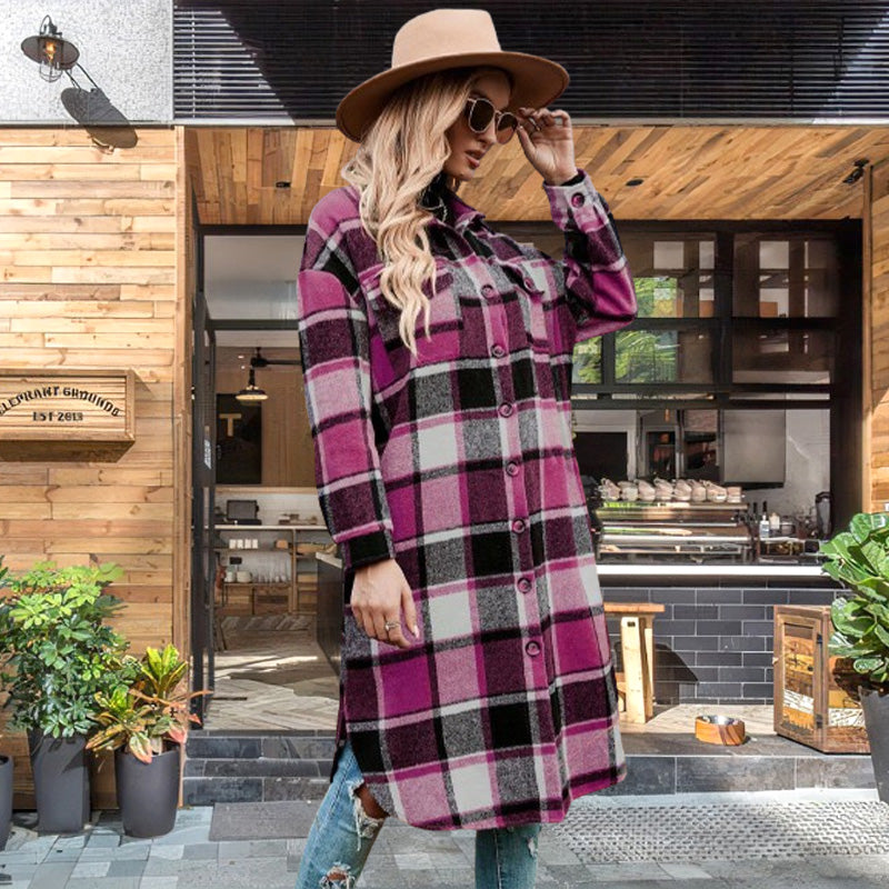 🔥Free shipping🔥Women's Plaid Print Long Sleeve Warm Tweed Coat