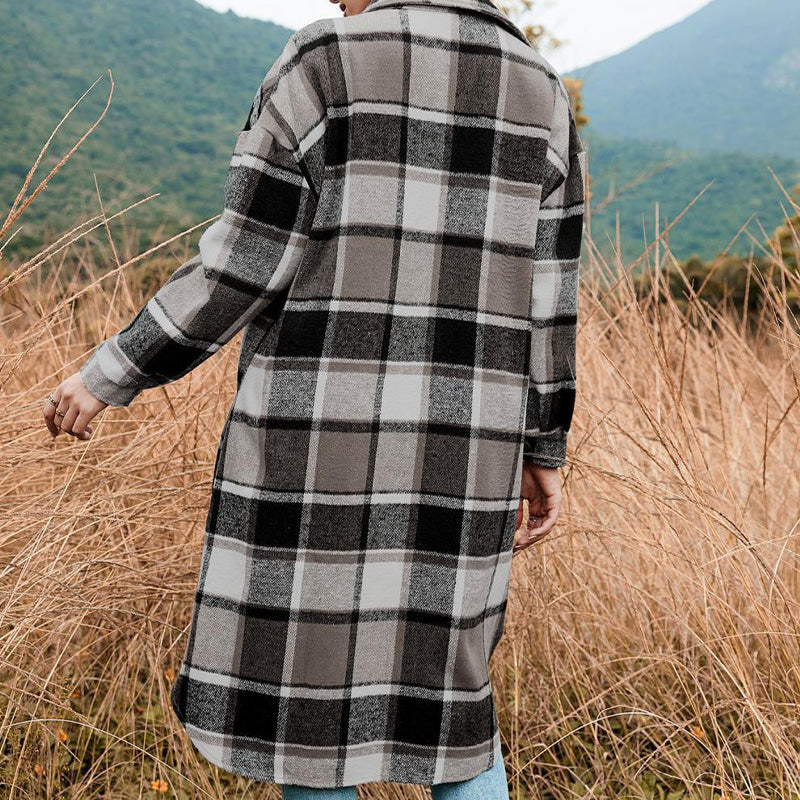 🔥Free shipping🔥Women's Plaid Print Long Sleeve Warm Tweed Coat