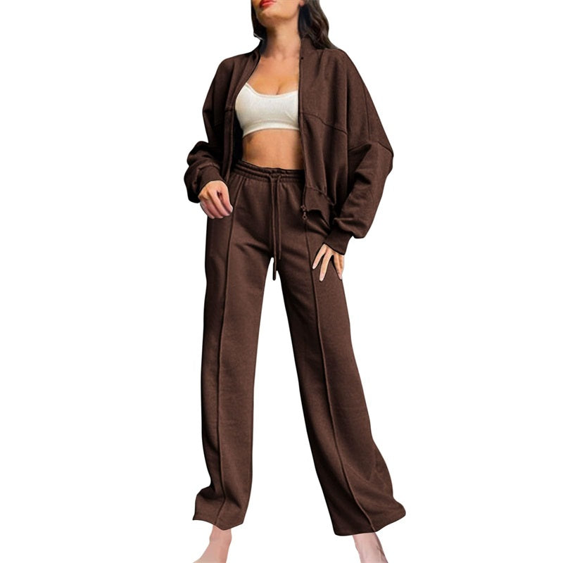 🔥Free shipping for a limited time🔥Women's Long Sleeve Zip Coat Drawstring Sweatpants 2-Piece Sets