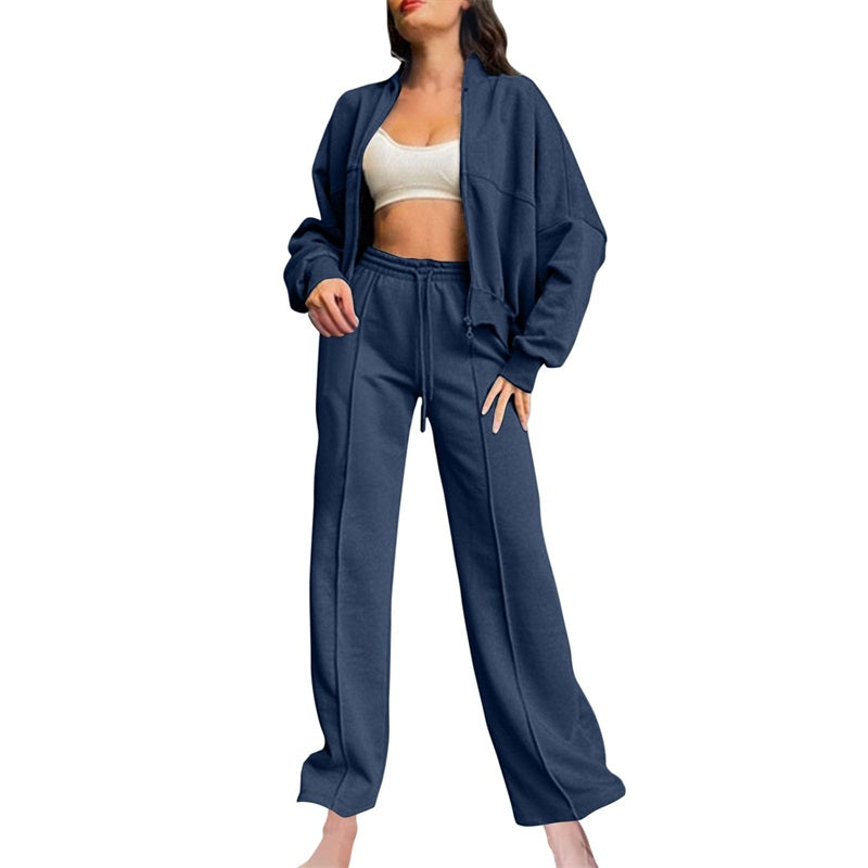 🔥Free shipping for a limited time🔥Women's Long Sleeve Zip Coat Drawstring Sweatpants 2-Piece Sets