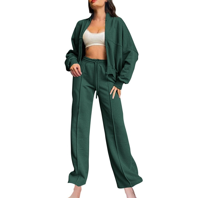 🔥Free shipping for a limited time🔥Women's Long Sleeve Zip Coat Drawstring Sweatpants 2-Piece Sets